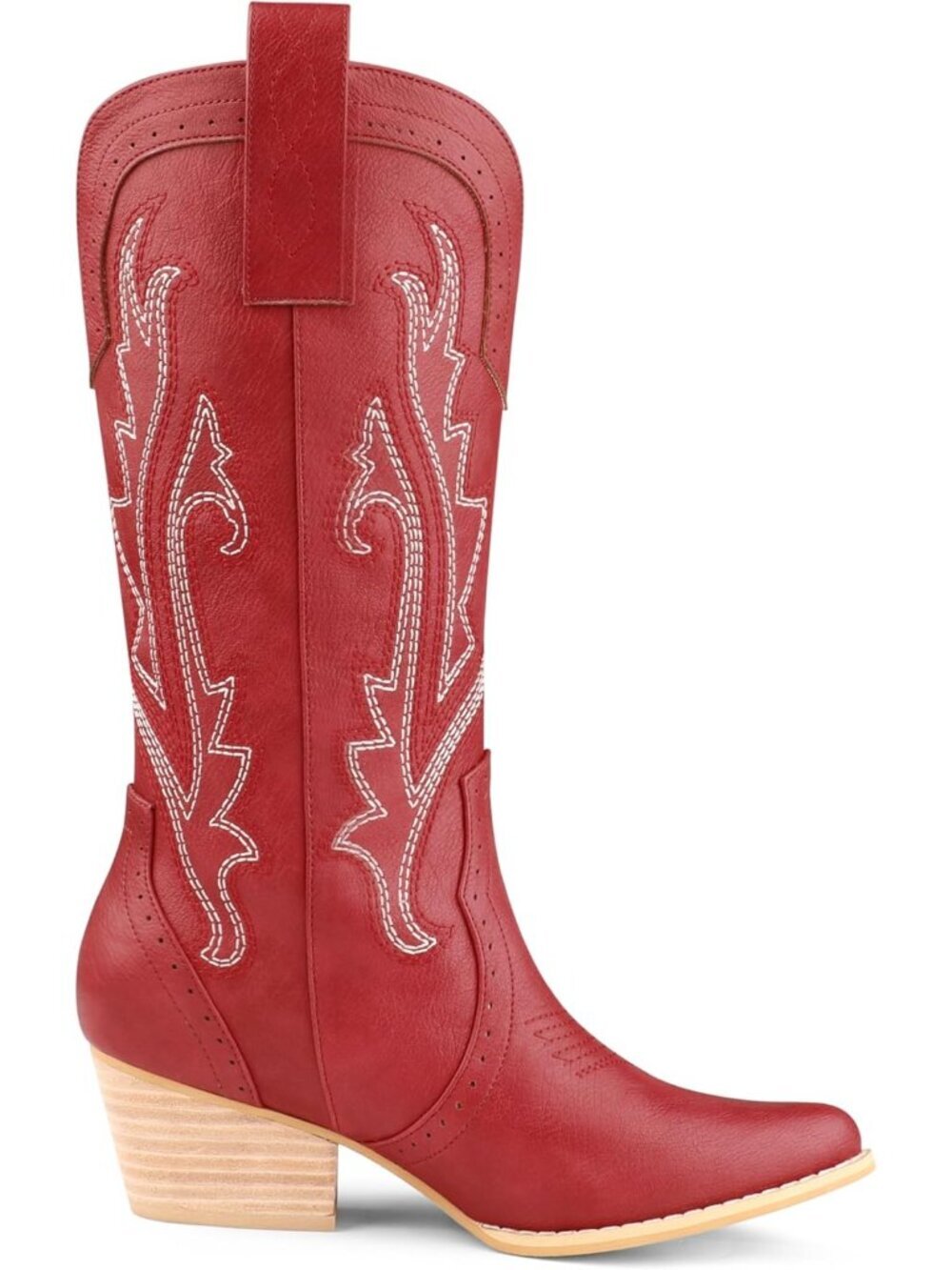 Women's Red Mid Calf Cowboy Boots Pointy Toe Embroidered Western Boot - Picture 4 of 7